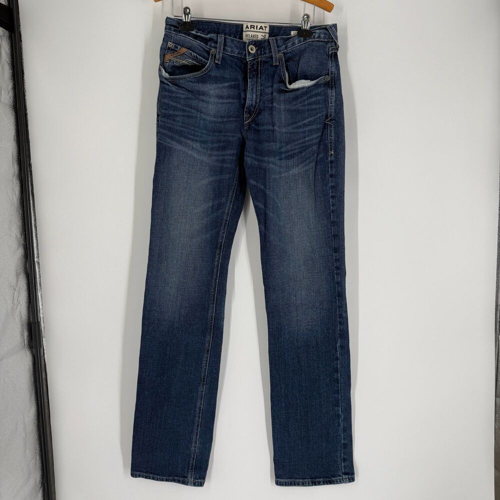 Ariat M4 Men's Relaxed Bootcut Blue Denim Jeans Dark Wash 5-Pocket 32x36